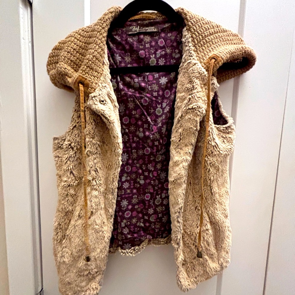 Zara faux fur vest with hood
